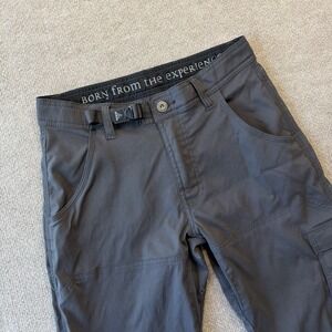 PrAna Mens Zion Cargo Pants Gray Stretch Belted Hiking Pants Size 32x30 Gorpcore